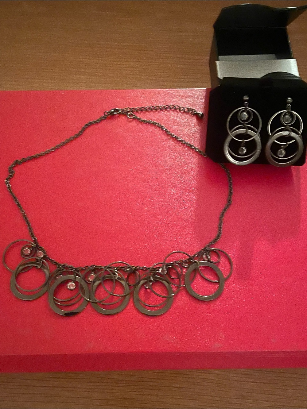 Personal Accents Necklace and Earring Set - Gunmetal Tone with crystals